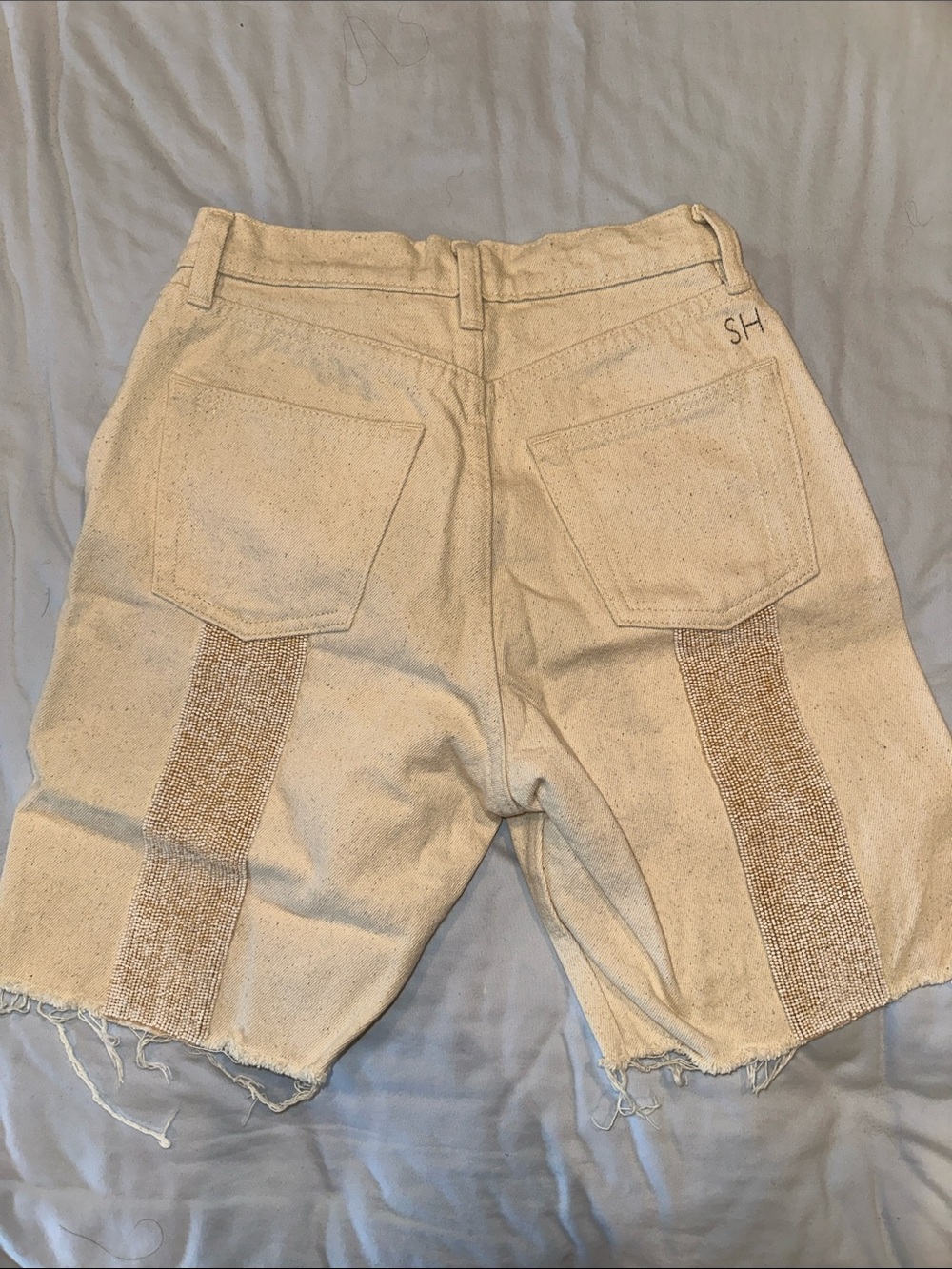 Still Here Cream Beaded Denim Shorts Sz 24